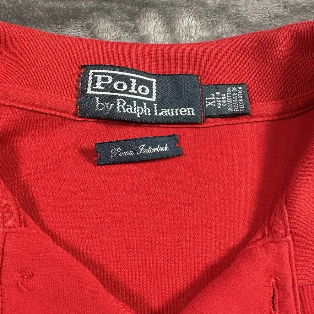 Polo Ralph Lauren Shirt Mens Large‎ Red XL Pima Interlock Polo Rugby Preppy